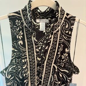 NWT Dress HAWAIIAN PAISLEY Crepe Split Ruffle Neck Maxi Dress Black Sleeveless